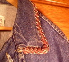 denim jacket with braided leather collar